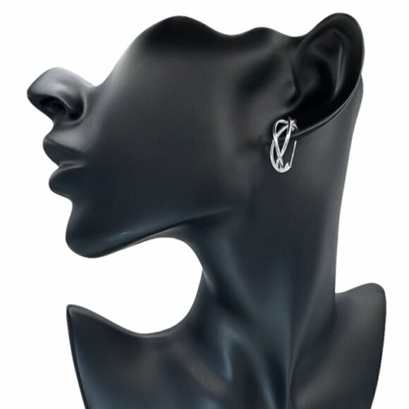 NWT Minimalist Stud Hoop Earrings S925 Sterling Silver Stamped Classic - Picture 2 of 8